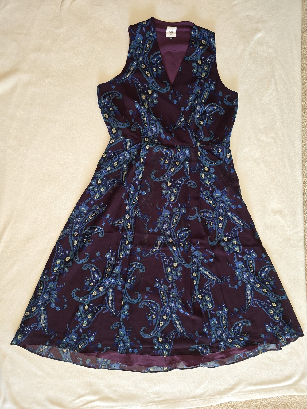 CAbi Purple Paisley Sleeveless Wrap Dress